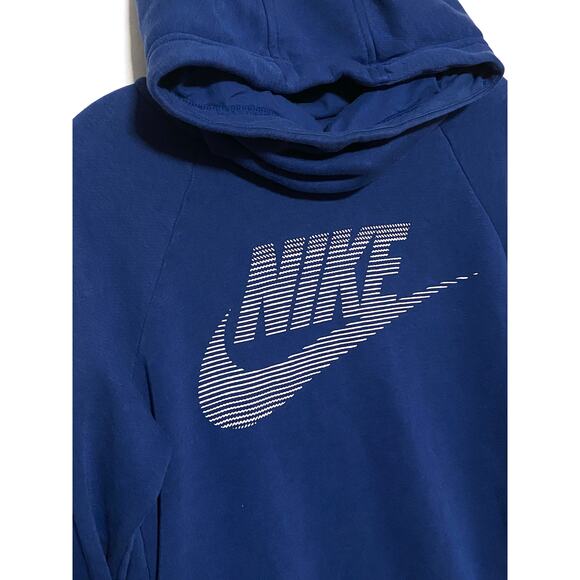 Vintage Nike Spell Out Swoosh Blue White Hoodie Sweatshirt Funnel Neck Womens S - Picture 2 of 9